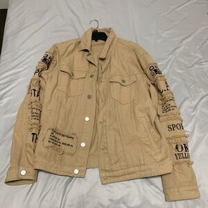 Tan Men's Jacket with Text Details